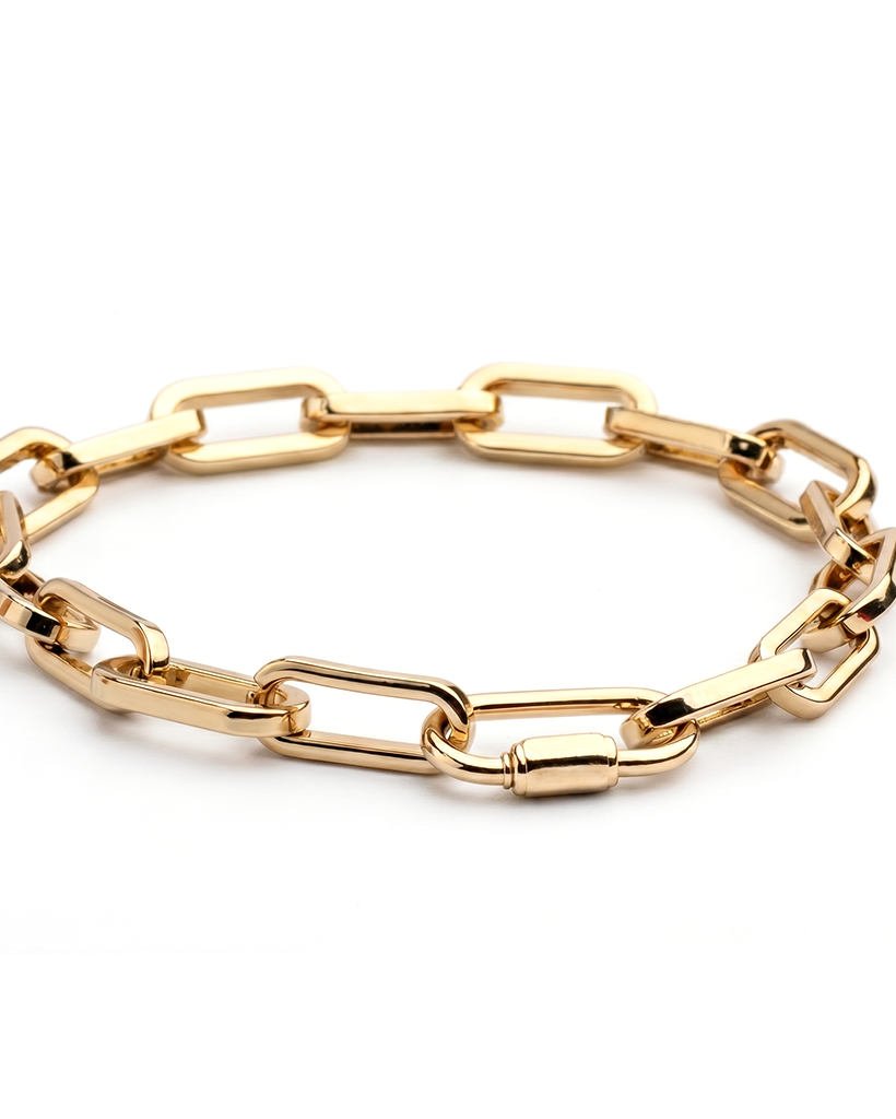 Gold plated chain link necklace with elongated links and adjustable length up to 22 inches