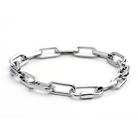 Rhodium plated chain link necklace with elongated links and adjustable length up to 22 inches