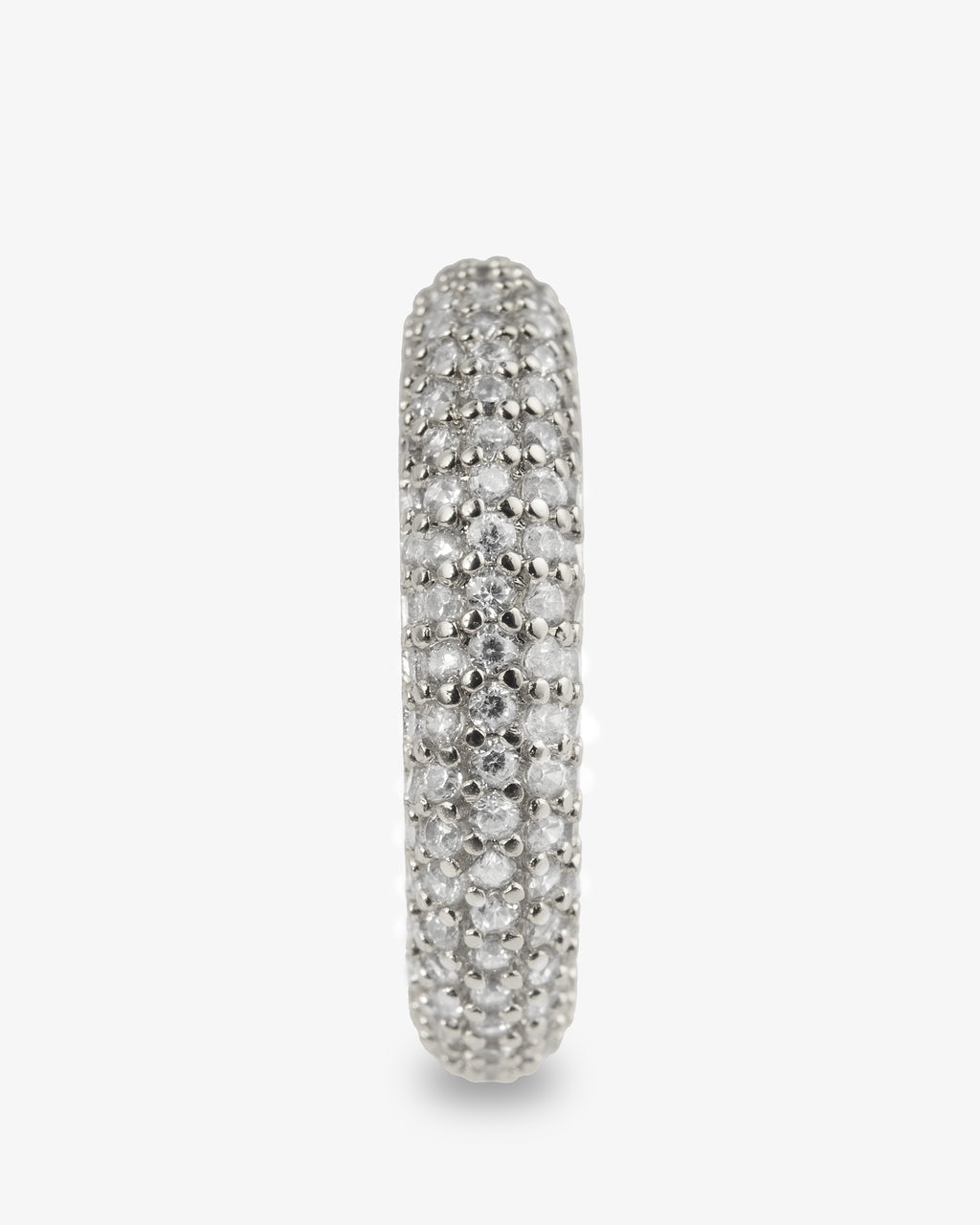 Silver pave simulated diamond ear cuff, alone close-up product shot of the thin band.