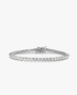 Silver three-prong simulated diamond tennis bracelet, alone product shot on a plain background.