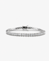 Silver square-cut simulated diamond tennis bracelet, alone product shot on a plain background.