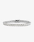 Silver round simulated diamond tennis bracelet, alone product shot on a plain background.
