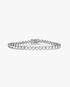 Silver round bezel-set simulated diamond tennis bracelet, alone product shot on a plain background.