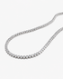 Silver round bezel-set tennis necklace, alone product shot from a different angle.