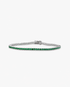 Silver tennis bracelet with multicolor simulated diamond stones, alone product shot on a plain background.