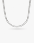 Silver square simulated diamond tennis necklace, alone product shot on a plain background.