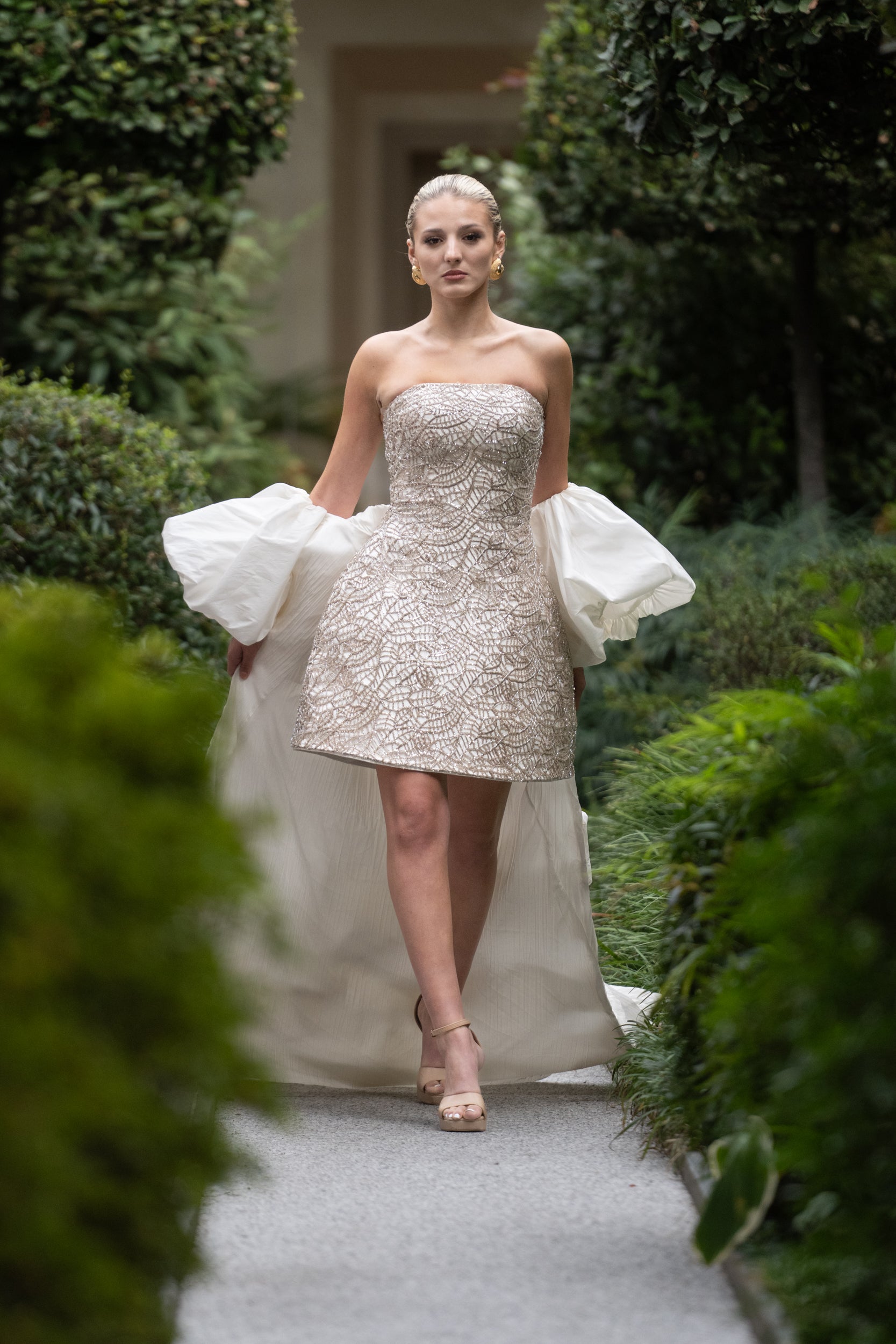 model wearing Chiara Textured Dome Earrings