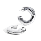 Hammered open hoop earrings available in gold plated and rhodium plated finishes with sculptural texture