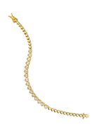 Gold plated heart tennis bracelet with cubic zirconia stones in continuous heart link design, 5mm thickness, 6.5 inch length