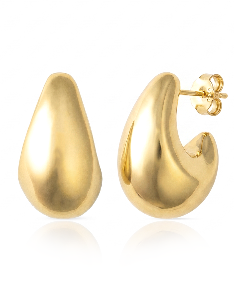 Small sculptural gold and rhodium plated earrings with rounded molten-inspired design and polished high shine finish, 24mm diameter