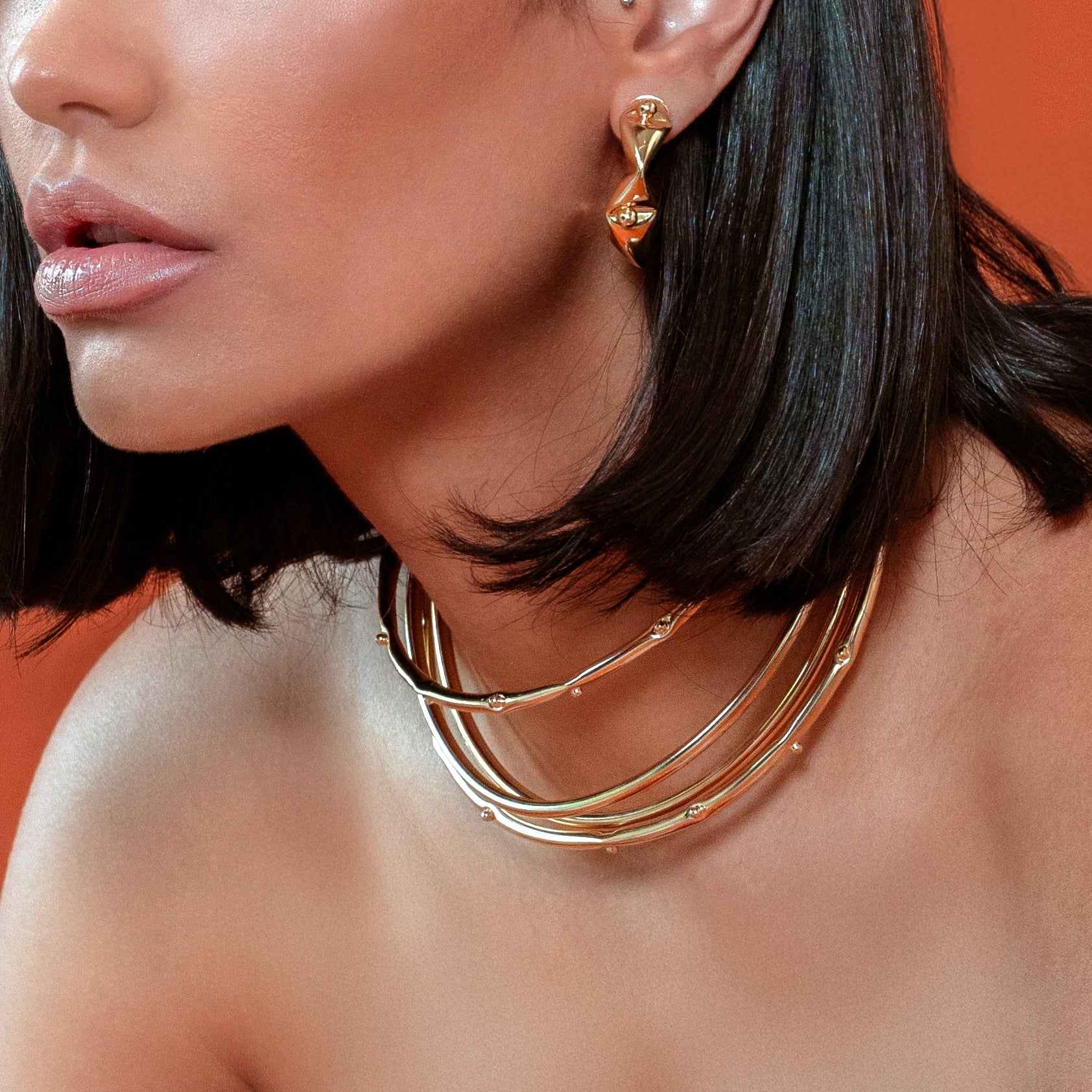 Gold plated dotted choker necklace with beaded detail and close fit design