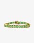 Green baguette-cut stone tennis bracelet, close-up alone shot from a different angle.