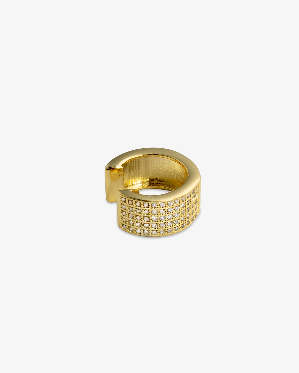 Gold chunky pave ear cuff, alone product shot from a different angle.