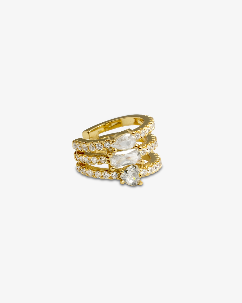 Gold chunky geometric ear cuff, alone product shot on a plain background.