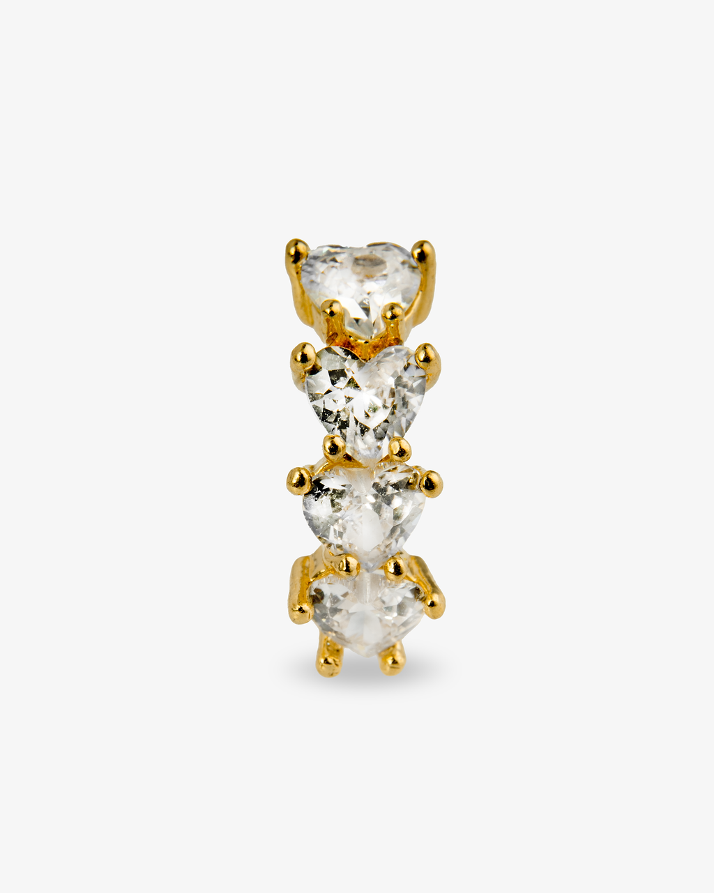 Gold sculptural pave climber ear cuff, alone close-up product shot shown vertically.