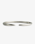 Silver slim open cuff bangle bracelet, alone product shot on a plain background.