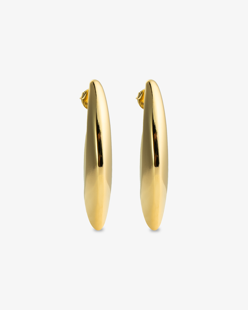 Gold organic sail-shaped drop statement earrings, alone product shot of the pair from a side angle.