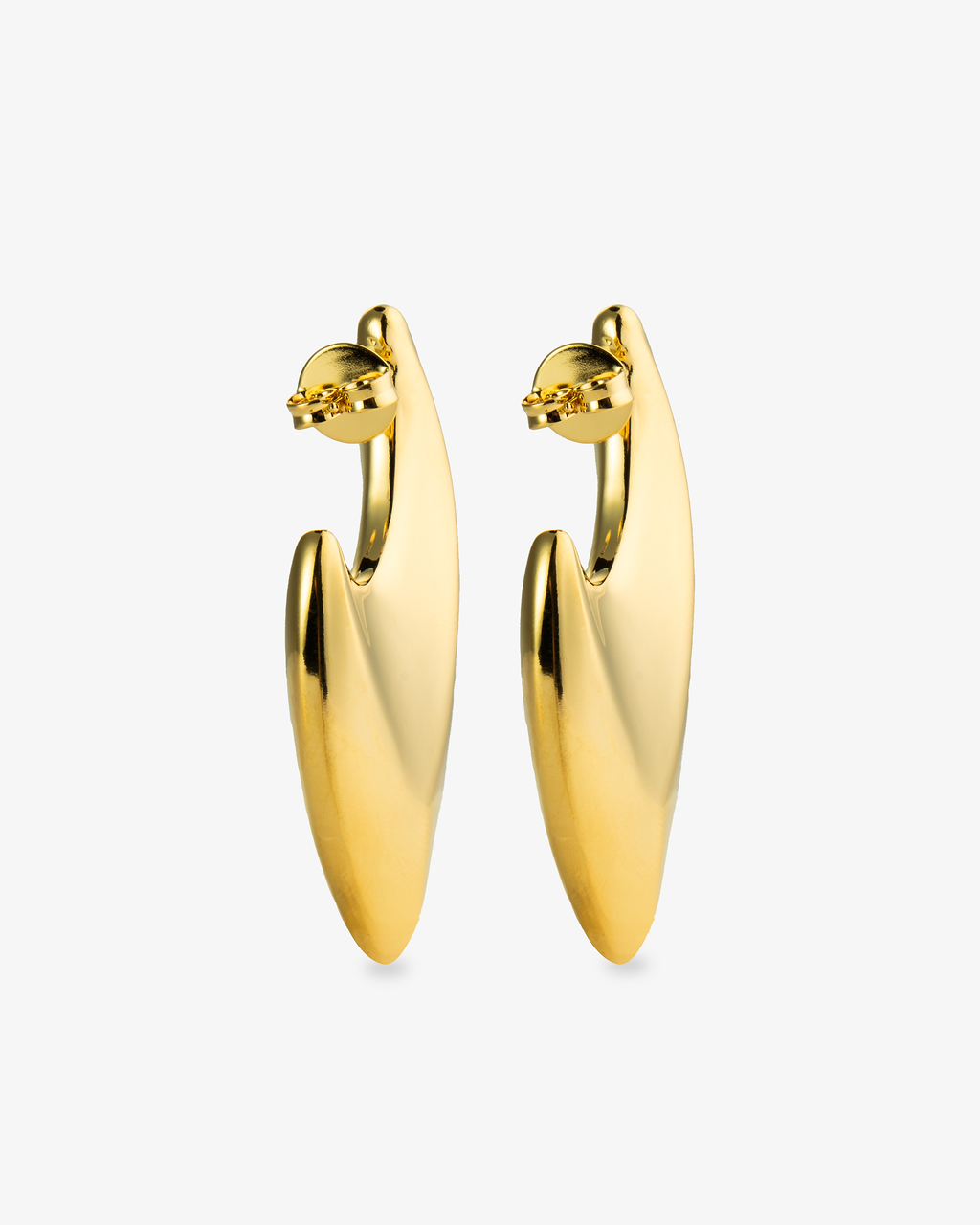 Gold organic sail-shaped drop statement earrings, alone product shot of the pair from an angled view.