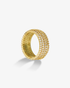 Gold chunky pave simulated diamond band ring, alone product shot on a plain background.