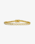 Gold round bezel-set simulated diamond tennis bracelet, alone product shot on a plain background.