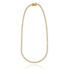 Gold plated tennis necklace with round cubic zirconia stones in continuous design, 3mm thickness, available in 15, 16 and 18 inch lengths