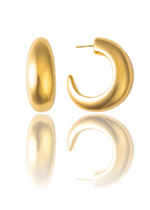 Large gold plated hoop earrings with thick sculptural curved design and polished finish, 38mm diameter