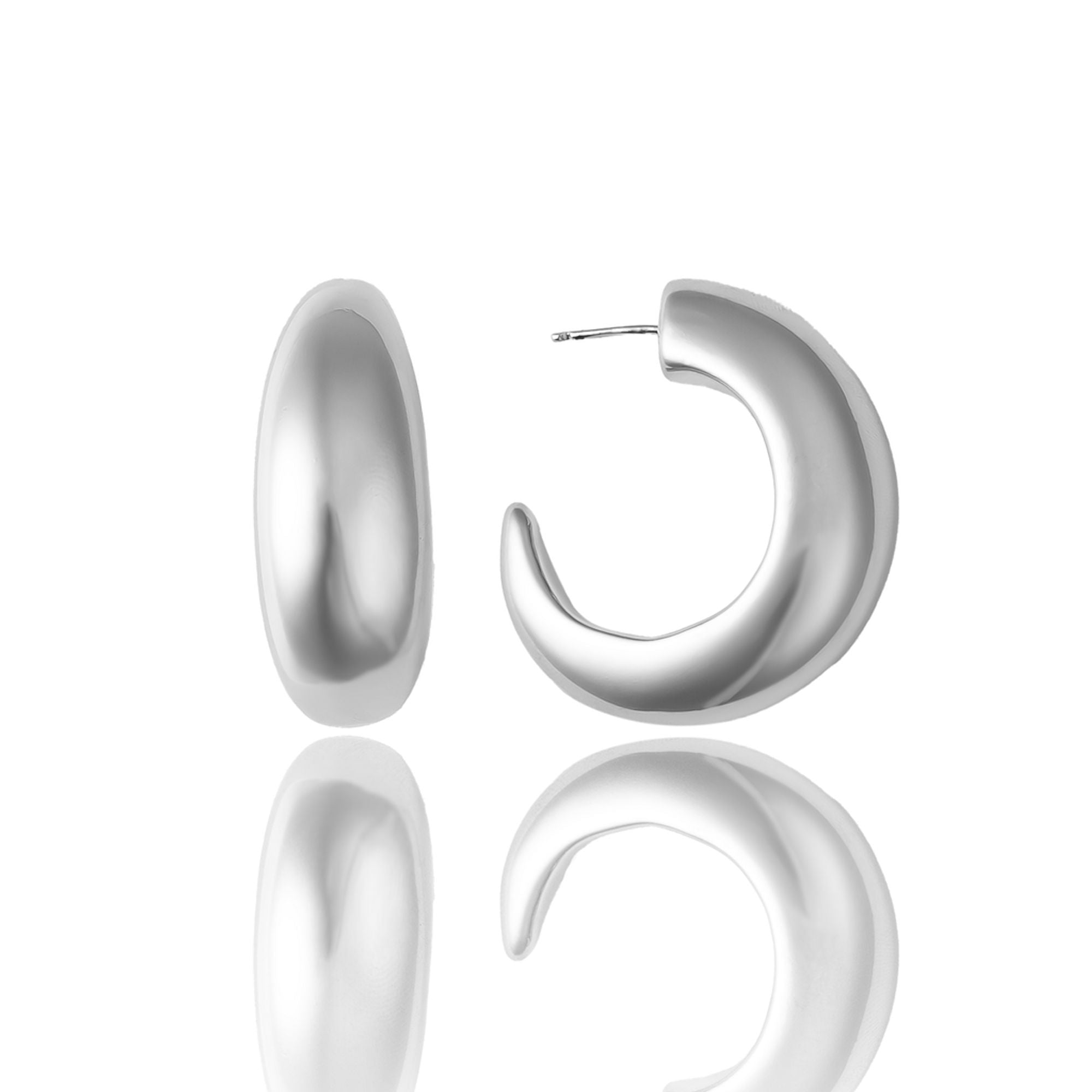 Large gold plated hoop earrings with thick sculptural curved design and polished finish, 38mm diameter