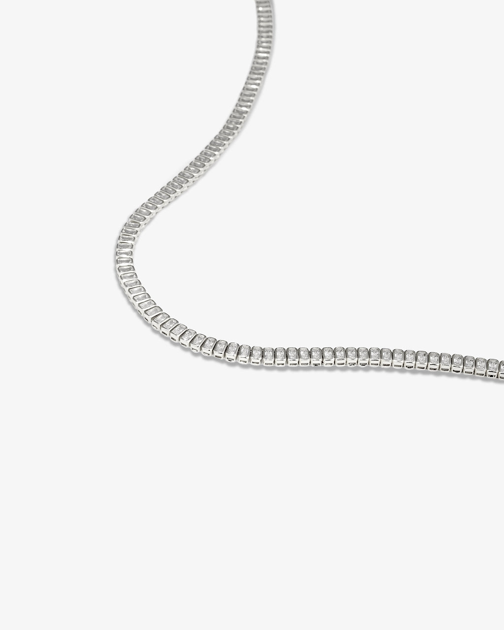 Silver emerald-cut tennis choker necklace with rectangular clear stones