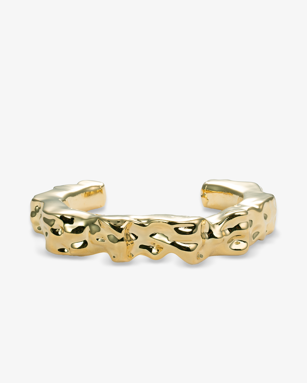 Organic textured gold open cuff bracelet front view