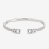 Silver open bangle bracelet with pavé simulated diamond accents at each end, alone product shot on a plain background.