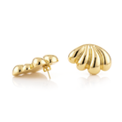 Gold plated fan-shaped earrings with layered radiating design and polished finish, 46mm by 30mm