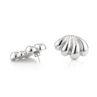 Silver plated fan-shaped earrings with layered radiating design and polished finish, 46mm by 30mm