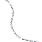 Rhodium plated heart tennis bracelet with cubic zirconia stones in continuous heart link design, 5mm thickness, 6.5 inch length
