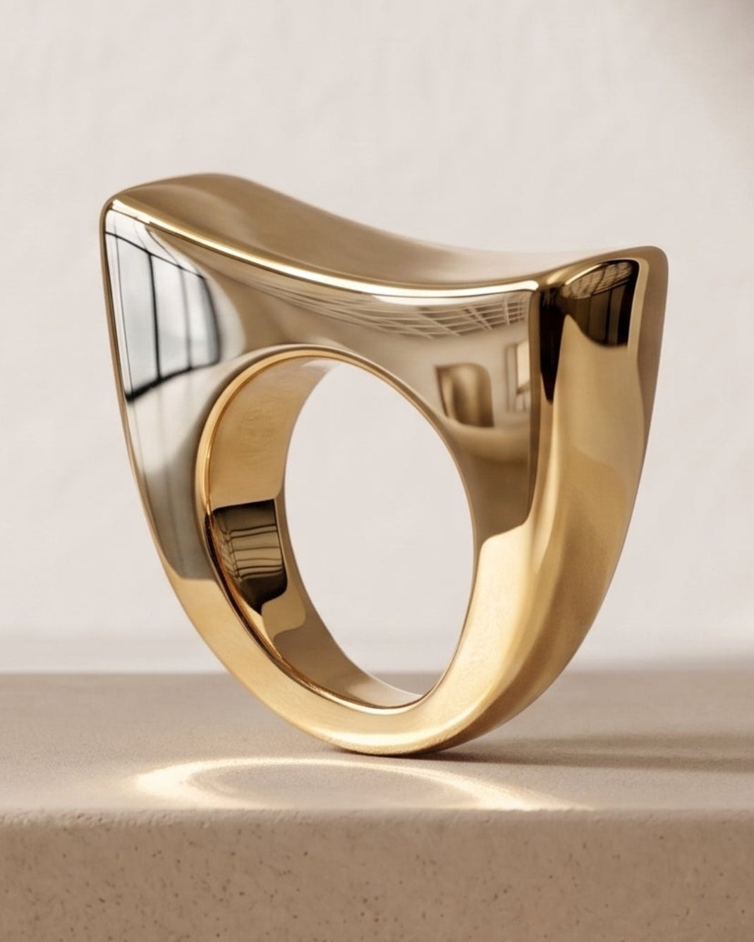 Caroline Sculptural Dome Ring Gold — bold 18K gold-plated statement ring, hypoallergenic demi-fine jewelry