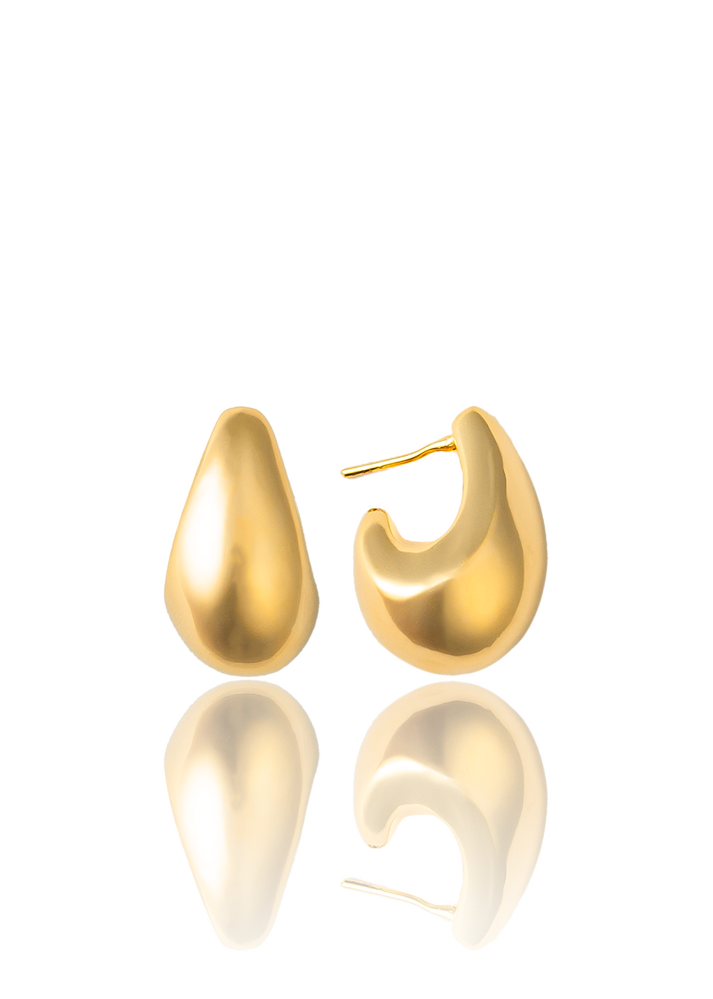 Small sculptural gold and rhodium plated earrings with rounded molten-inspired design and polished high shine finish, 24mm diameter