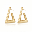 Geometric gold plated triangular earrings with open-frame design and high-polish finish, 34mm by 50mm size