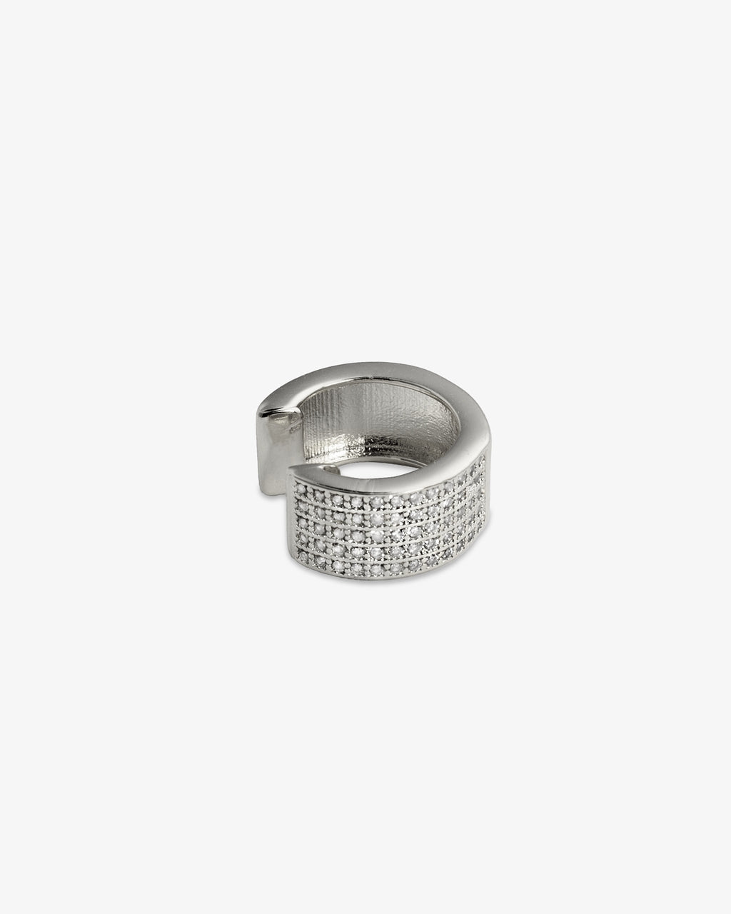 Silver chunky pave ear cuff, alone product shot from a different angle.