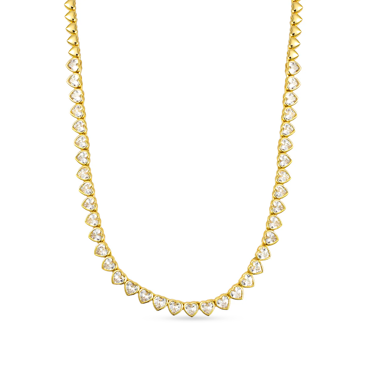Yasmin Heart Delicate Tennis Necklace Silver — 18K gold-plated statement jewelry, hypoallergenic demi-fine piece by