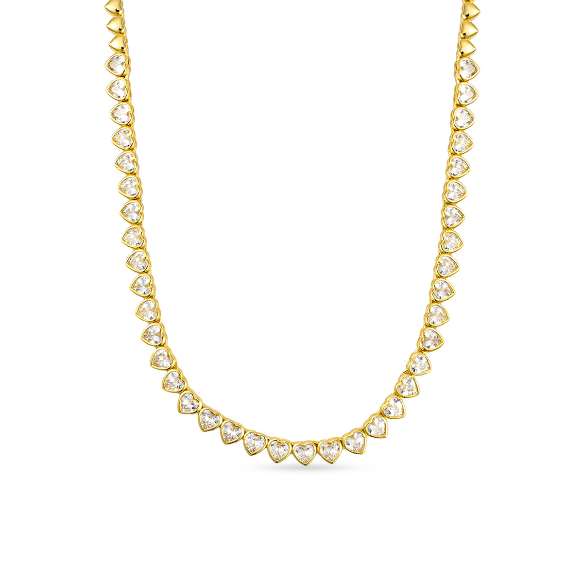 Yasmin Heart Delicate Tennis Necklace Gold — 18K gold-plated statement jewelry, hypoallergenic demi-fine piece by Denise