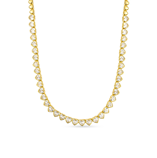 Yasmin Heart Delicate Tennis Necklace Gold — 18K gold-plated statement jewelry, hypoallergenic demi-fine piece by Denise