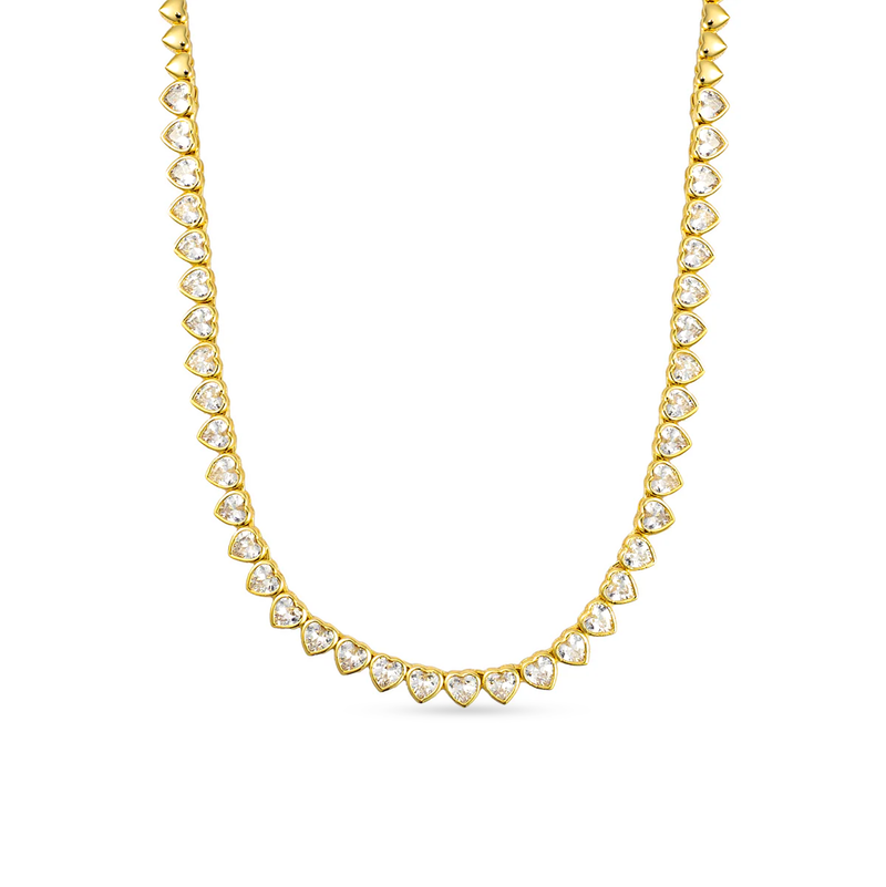 Yasmin Heart Delicate Tennis Necklace Gold — 18K gold-plated statement jewelry, hypoallergenic demi-fine piece by Denise