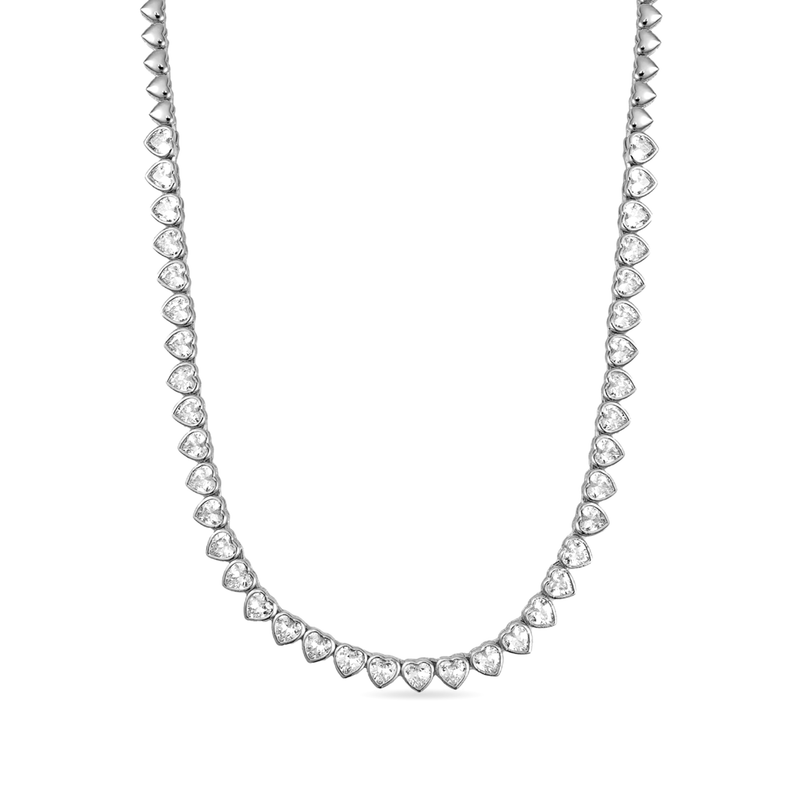 Yasmin Heart Delicate Tennis Necklace Gold — 18K gold-plated statement jewelry, hypoallergenic demi-fine piece by Denise