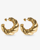 Twisted sculptural chunky gold hoop earrings front view