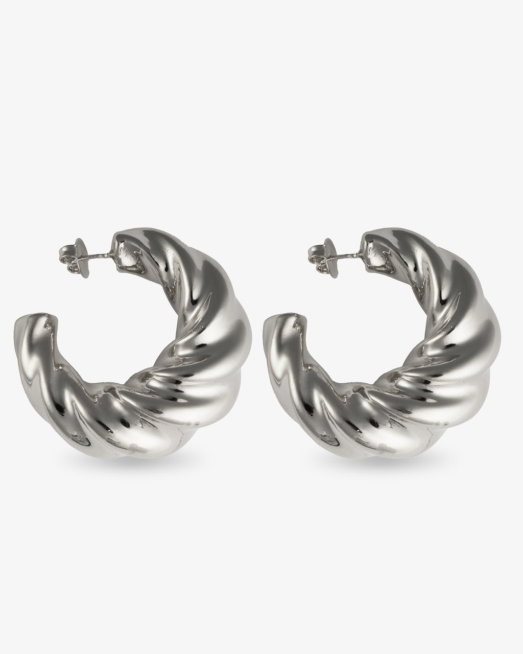 Chunky Twisted Sculptural silver Hoop Earrings