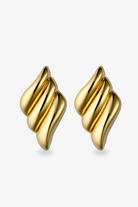 Sculptural triple wave gold statement earrings front view