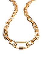 Gold plated chain link necklace with elongated links and adjustable length up to 22 inches