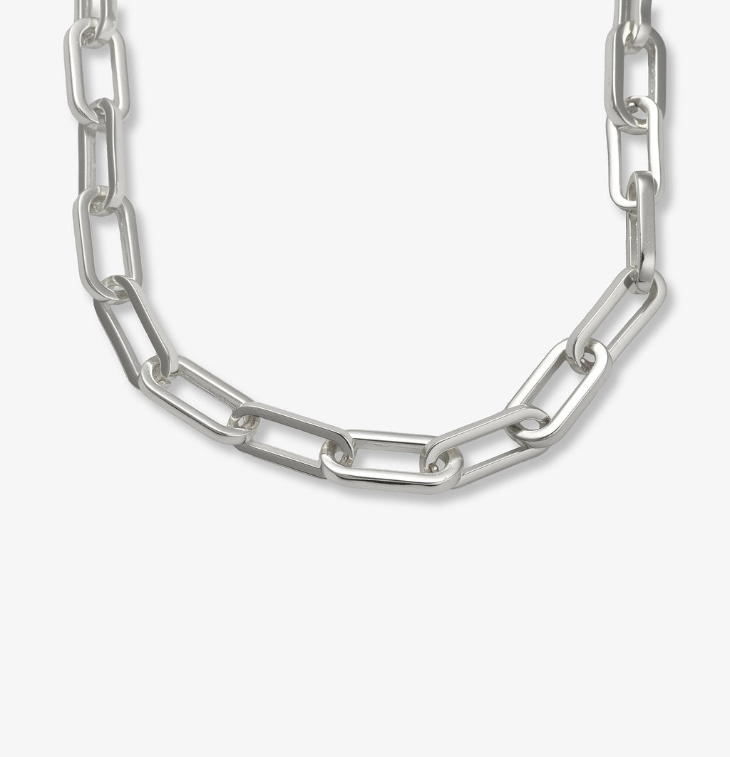 Silver paperclip chain choker necklace with elongated rectangular links