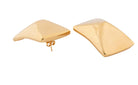 Gold plated sculptural earrings with asymmetric curved design and polished finish, 50mm by 35mm