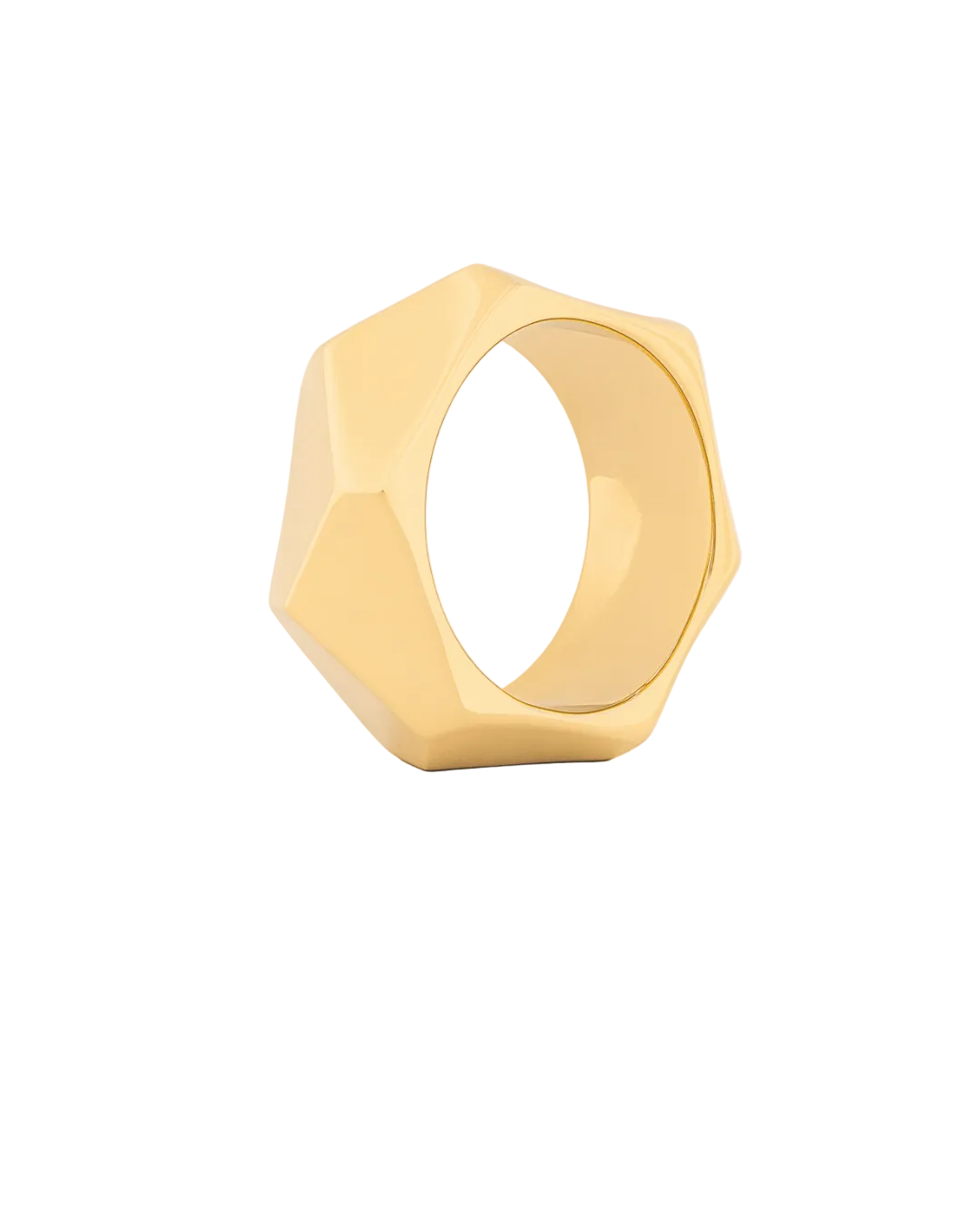 Gold plated wide sculptural bracelet with curved design and polished finish, 34mm