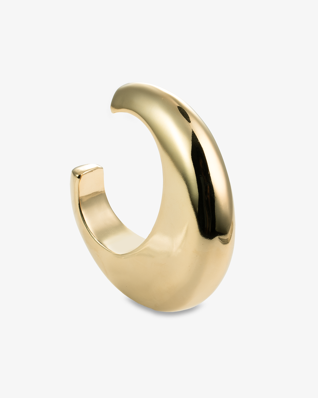Gold chunky sculptural open cuff bracelet, alone product shot from a different angle.